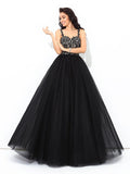 Ball Gown Straps Applique Sleeveless Long Net Quinceanera Dresses TPP0002196