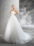 Ball Gown Strapless Applique Sleeveless Long Satin Wedding Dresses TPP0006676