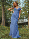 Sheath/Column Chiffon Ruched V-neck Sleeveless Floor-Length Bridesmaid Dresses TPP0005002