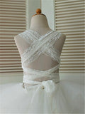 Ball Gown Scoop Sleeveless Lace Ankle-Length Tulle Flower Girl Dresses TPP0007484