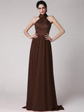Sheath/Column Halter Sleeveless Pleats Long Elastic Woven Satin Chiffon Bridesmaid Dresses TPP0005653