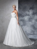 Ball Gown Sweetheart Applique Sleeveless Long Net Wedding Dresses TPP0006719