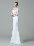 Trumpet/Mermaid Jewel Lace Long Sleeves Long Satin Wedding Dresses TPP0006249