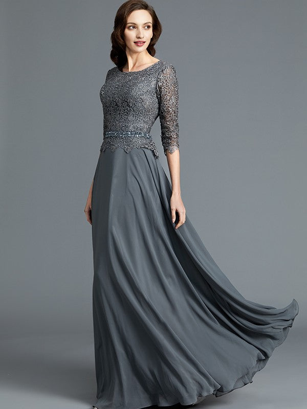 A-Line/Princess Scoop 1/2 Sleeves Chiffon Floor-Length Mother of the Bride Dresses TPP0007217