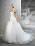 Ball Gown Strapless Applique Sleeveless Long Satin Wedding Dresses TPP0006676