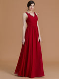 A-Line/Princess V-neck Sleeveless Floor-Length Ruffles Chiffon Bridesmaid Dresses TPP0005697