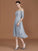 A-Line/Princess Off-the-Shoulder Short Sleeves Lace Tea-Length Chiffon Bridesmaid Dress TPP0005561