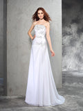 Sheath/Column Strapless Beading Sleeveless Long Chiffon Wedding Dresses TPP0006876