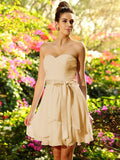 A-Line/Princess Sweetheart Bowknot Sleeveless Short Chiffon Bridesmaid Dresses TPP0005489