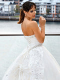 Ball Gown Tulle Sweetheart Applique Sleeveless Cathedral Train Wedding Dresses TPP0006023