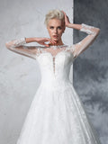 Ball Gown Jewel Lace Long Sleeves Long Lace Wedding Dresses TPP0006648