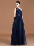 A-line/Princess One-Shoulder Lace Tulle Sleeveless Floor-Length Bridesmaid Dresses TPP0005736