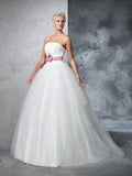 Ball Gown Strapless Bowknot Sleeveless Long Net Wedding Dresses TPP0006859