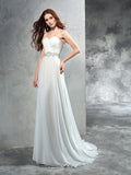 A-Line/Princess Sweetheart Pleats Sleeveless Long Chiffon Wedding Dresses TPP0006602