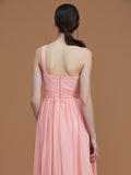 A-Line/Princess One-Shoulder Sleeveless Floor-Length Ruched Chiffon Bridesmaid Dresses TPP0005701