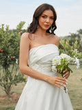 A-Line/Princess Satin Ruched Strapless Sleeveless Sweep/Brush Train Wedding Dresses TPP0007016
