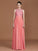 A-Line/Princess Jewel Sleeveless Lace Floor-Length Chiffon Bridesmaid Dresses TPP0005806