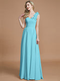 A-Line/Princess One-Shoulder Sleeveless Floor-Length Chiffon Bridesmaid Dresses TPP0005488