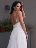 A-Line/Princess Chiffon Applique V-neck Sleeveless Sweep/Brush Train Wedding Dresses TPP0006050