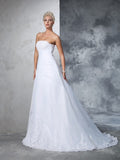 Ball Gown Strapless Applique Sleeveless Long Net Wedding Dresses TPP0006792