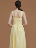 A-Line/Princess Halter Sleeveless Floor-Length Ruched Chiffon Bridesmaid Dresses TPP0005325