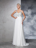 A-Line/Princess V-neck Beading Sleeveless Long Chiffon Wedding Dresses TPP0006862