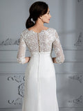 Sheath/Column V-neck 3/4 Sleeves Chiffon Floor-Length Wedding Dresses TPP0006363