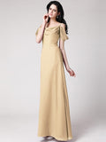 Sheath/Column Sleeveless Pleats Spaghetti Straps Long Chiffon Bridesmaid Dresses TPP0005742