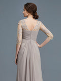 A-Line/Princess Sheer Neck 3/4 Sleeves Ruffles Chiffon Floor-Length Mother of the Bride Dresses TPP0007219
