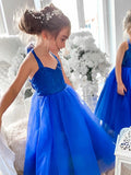 A-Line/Princess Tulle Ruffles Halter Sleeveless Tea-Length Flower Girl Dresses TPP0007464
