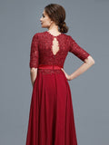 A-Line/Princess Scoop 1/2 Sleeves Chiffon Applique Floor-Length Mother of the Bride Dresses TPP0007199
