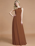 A-Line/Princess Bateau Sleeveless Ruched Floor-Length Chiffon Bridesmaid Dresses TPP0005673