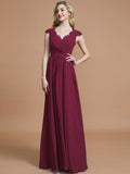 A-Line/Princess V-neck Sleeveless Ruched Floor-Length Chiffon Bridesmaid Dresses TPP0005567