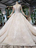 Princess Long Sleeve Beads Lace Appliques Ivory Prom Dresses Quinceanera Dresses