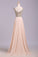 Blush Pink Cap Sleeve Chiffon Beads Round Neck Open Back Long Prom Dresses