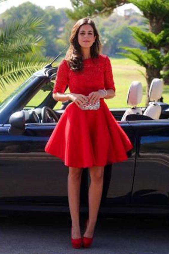 Red Cocktail Dress Sexy Long sleeve Backless Lace homecoming