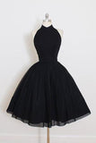 Black Chiffon Prom Dress Halter Homecoming Dress Short Prom Dresses