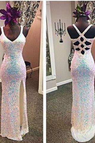 Sexy Sequins Mermaid Sweetheart Sleeveless with Slit Criss Cross Long Evening Dresses