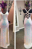 Sexy Sequins Mermaid Sweetheart Sleeveless with Slit Criss Cross Long Evening Dresses