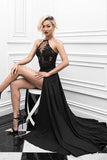 Charming Sexy Prom Dress Black High Slit Evening Dress Long Evening Dresses