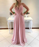 Charming A-Line Spaghetti Straps Sweetheart Pink Long Chiffon Prom Dress