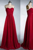 Simple Sweetheart Strapless Red Floor-Length A-Line Backless Sleeveless Prom Dresses