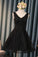 Black V Neck Cute A-Line Appliques Sleeveless Tulle Lace Beading Short Homecoming Dress