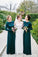 Green Long Sleeve Round Neck Modest Floor-Length Satin A-Line Bridesmaid Dress