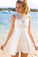 White Simple Short Cheap Open Back Sleeveless Cute Lace Graduation Homecoming Dress